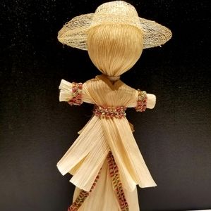 Primitive folk art corn husk doll